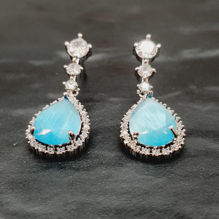 AD Earrings 3 Aqua Blue Silver