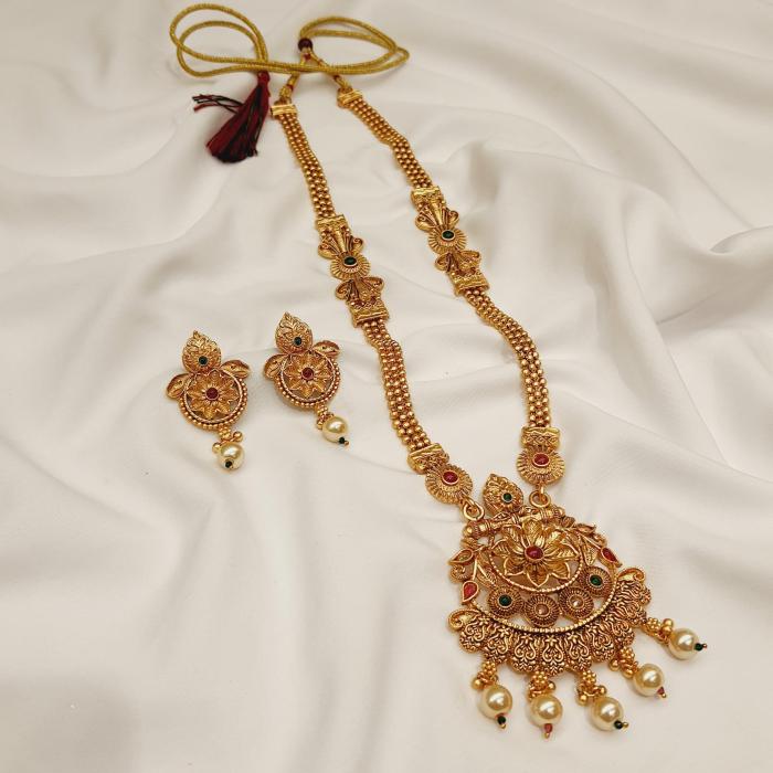 Antique Long Necklace Set 8 Multi Gold