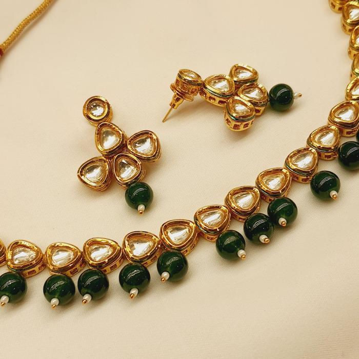 Kundan Necklace Set 3 Green Gold