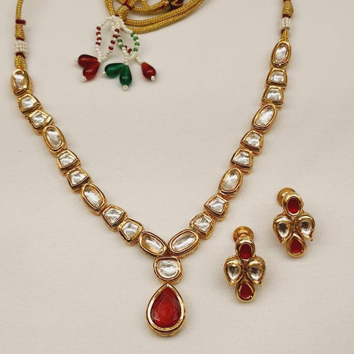 Kundan Necklace Set 5 Red Gold