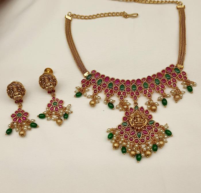 Temple Necklace Set 1 Ruby Gold