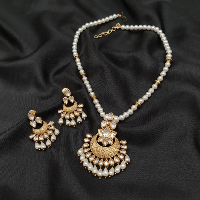 AC Kundan Pendant Set 3 Pearl Gold