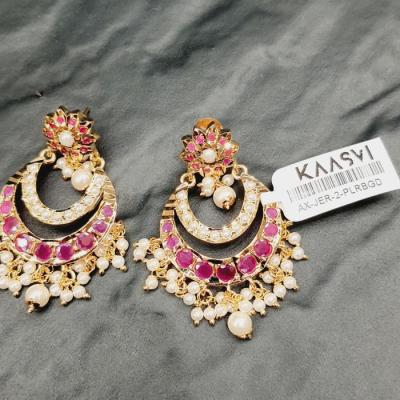 Jadau Earrings 2 Pearl Ruby Gold