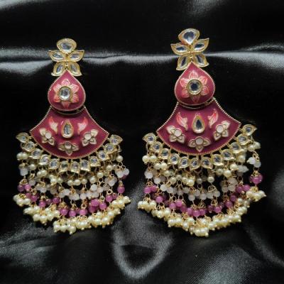 Kundan Earrings 14 Magenta Gold