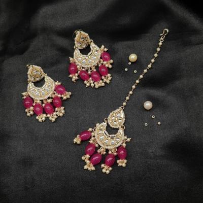 Kundan Earrings with Tika 1 Pink Gold