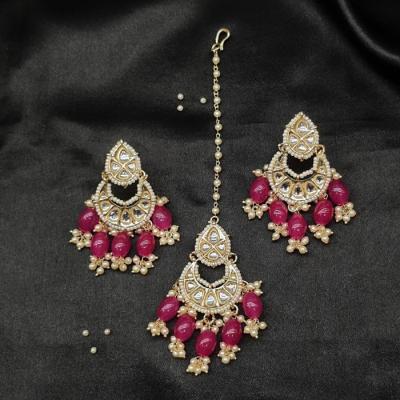 Kundan Earrings with Tika 1 Pink Gold