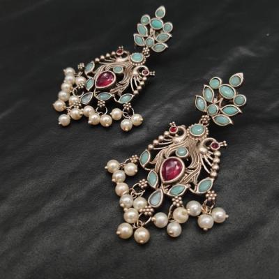 Silver Replica Earrings 2 Ruby Aqua Blue