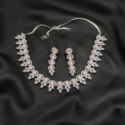 AD Necklace Set 12 Pink Silver