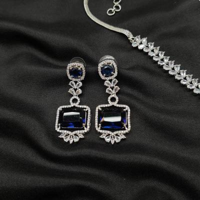 AD Necklace Set Blue Silver