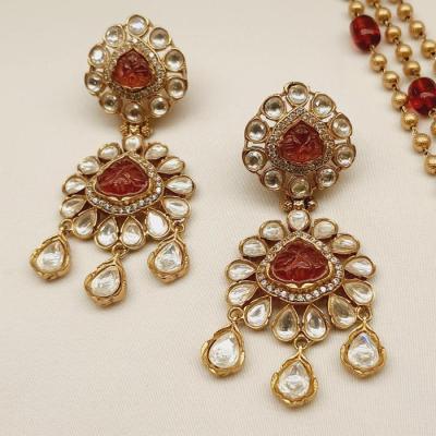 Amrapali Long Necklace Set 2 Red Gold