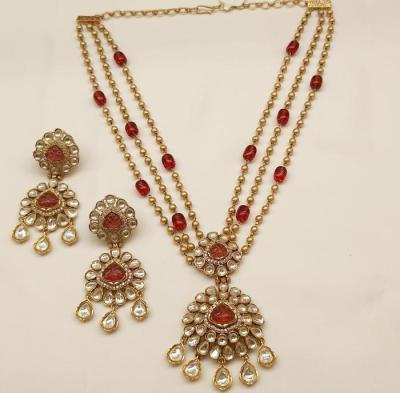 Amrapali Long Necklace Set 2 Red Gold