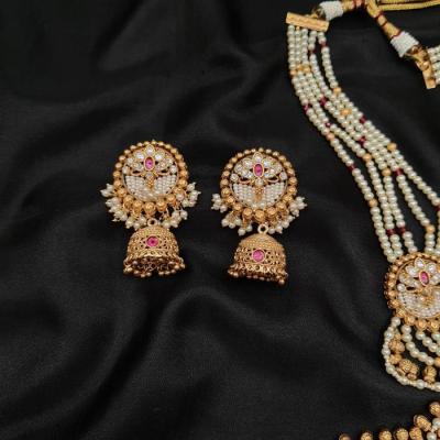 Kundan Long Necklace Set 6 Ruby Pearl Gold