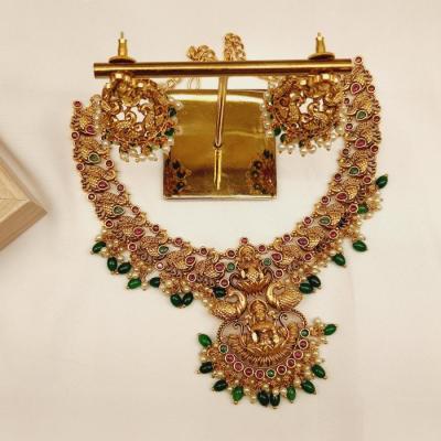 Temple Necklace Set 3 Ruby Gold