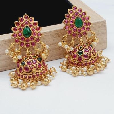 Temple Long Necklace Set 2 Ruby Gold