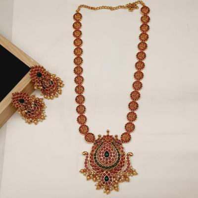 Temple Long Necklace Set 2 Ruby Gold