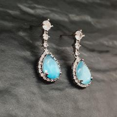 AD Earrings 3 Aqua Blue Silver