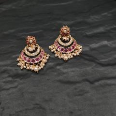 Jadau Earrings 2 Pearl Ruby Gold