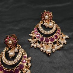 Jadau Earrings 2 Pearl Ruby Gold