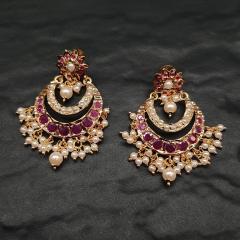 Jadau Earrings 2 Pearl Ruby Gold