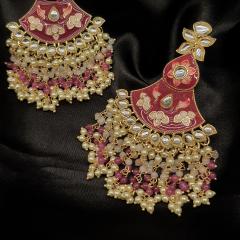 Kundan Earrings 14 Magenta Gold