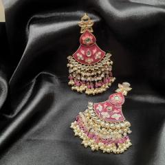 Kundan Earrings 14 Magenta Gold