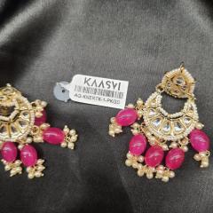 Kundan Earrings with Tika 1 Pink Gold