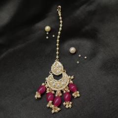 Kundan Earrings with Tika 1 Pink Gold