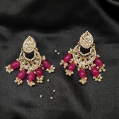 Kundan Earrings with Tika 1 Pink Gold