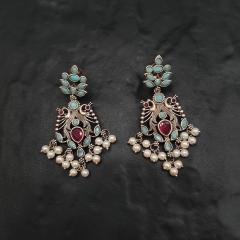 Silver Replica Earrings 2 Ruby Aqua Blue