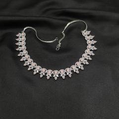 AD Necklace Set 12 Pink Silver