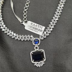 AD Necklace Set Blue Silver