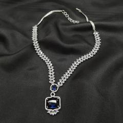 AD Necklace Set Blue Silver