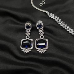 AD Necklace Set Blue Silver