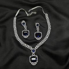 AD Necklace Set Blue Silver