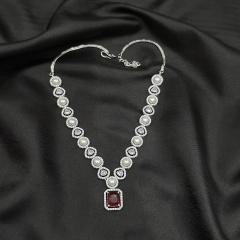 AD Pearl Necklace Set 1 Ruby Silver