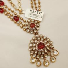 Amrapali Long Necklace Set 2 Red Gold