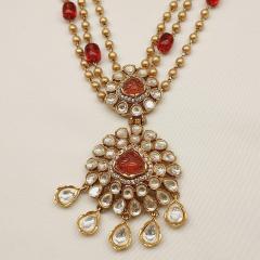 Amrapali Long Necklace Set 2 Red Gold