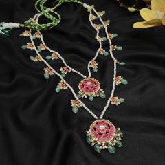 Antique Kundan Long Necklace Set 1 Ruby Gold