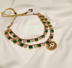 Antique Necklace Set 4 Green Gold