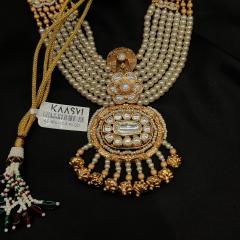 Kundan Long Necklace Set 5 Pearl Gold