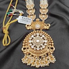 Kundan Long Necklace Set 8 Pearl Gold