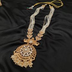 Kundan Long Necklace Set 8 Pearl Gold