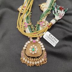 Kundan Long Necklace Set 9 Multi Gold