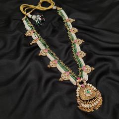 Kundan Long Necklace Set 9 Multi Gold