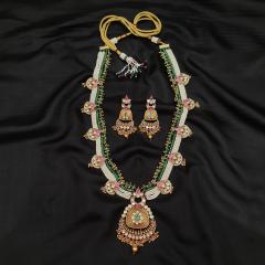 Kundan Long Necklace Set 9 Multi Gold