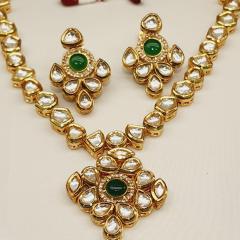 Kundan Necklace Set 2 Green Gold