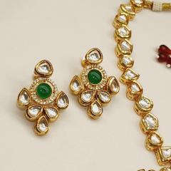 Kundan Necklace Set 2 Green Gold