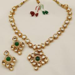 Kundan Necklace Set 2 Green Gold