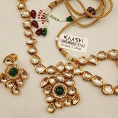 Kundan Necklace Set 2 Green Gold