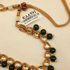 Kundan Necklace Set 3 Green Gold